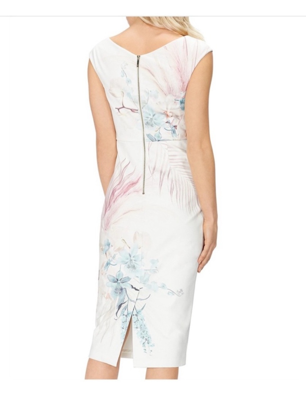 Ted Baker Cream Midi Dress with Pink and Blue Floral Print - Picture 2 of 6